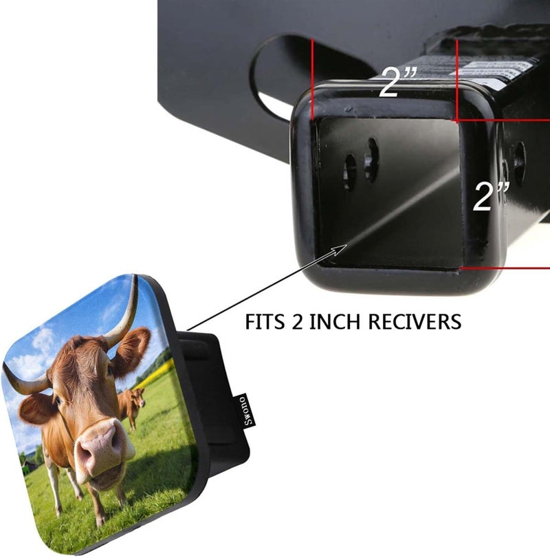 Swono Bull Truck Hitch Cover - Farm Animal Cattle in Green Grass Meadow - Square Trailer Tube Plug Insert, 2" Towing Rear for Men Women, Easy to Install - Image 3